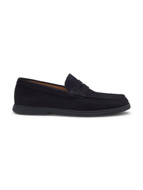 BOSS SUEDE LOAFERS WITH LOGO PENNY TRIM