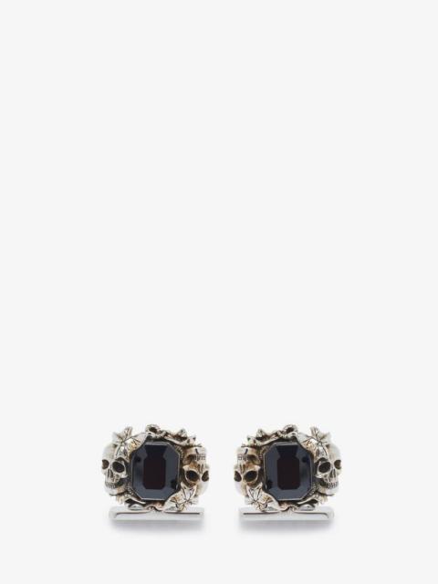 Alexander McQueen Men's Ivy Skull Cufflinks in Antique Silver