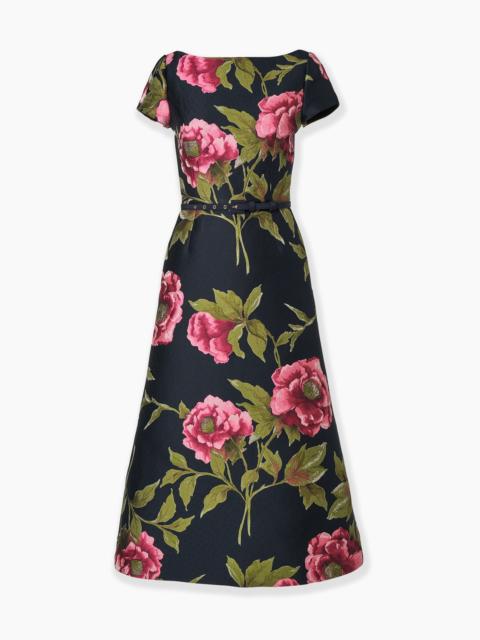 CAROLINA HERRERA Peony Jacquard Belted Midi Dress