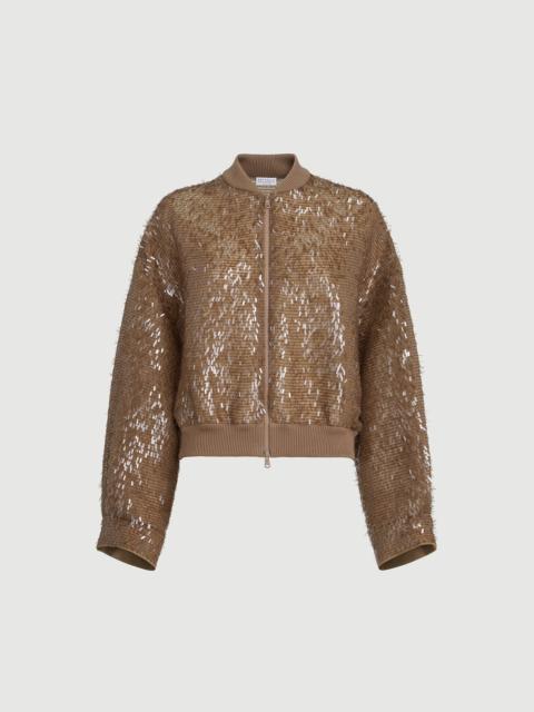 Brunello Cucinelli Dazzling cascade embroidery bomber jacket in crispy silk