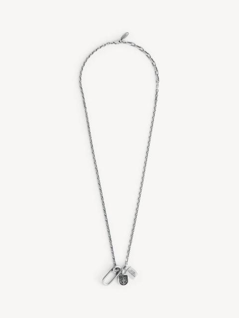 BALENCIAGA Men's Anchor Crest Charms Thin Necklace in Antique Silver