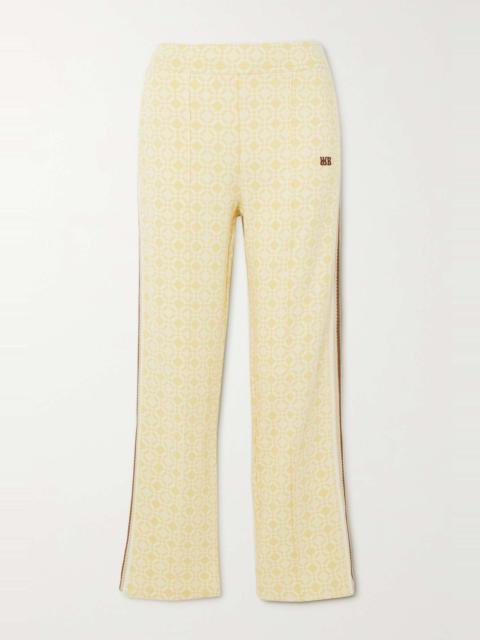 Shine cropped crochet-trimmed organic cotton-jacquard straight-leg pants