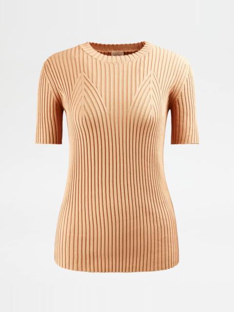 Tod's SHORT-SLEEVED SWEATER IN COTTON - BROWN