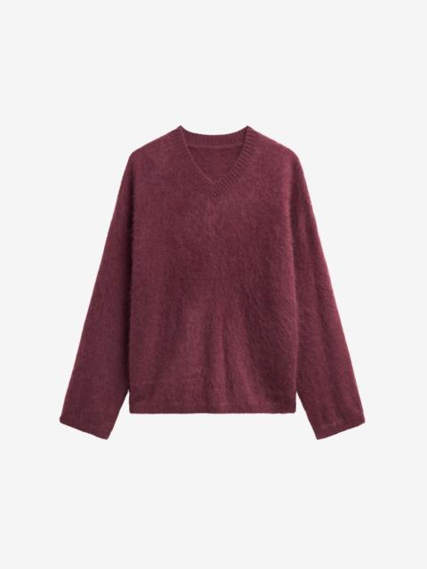 The Frankie Shop Vilhena Wool Fuzzy V-Neck Sweater - Burgundy
