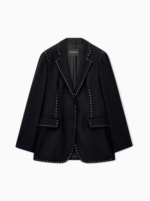 EMPORIO ARMANI SINGLE-BREASTED MIXED WOOL BLAZER WITH METALLIC STUDS