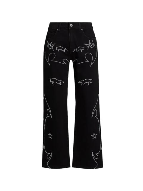 RTA Jonas Western Wide-Leg Jeans "Black / White" MF24D842 B1327BKWTW