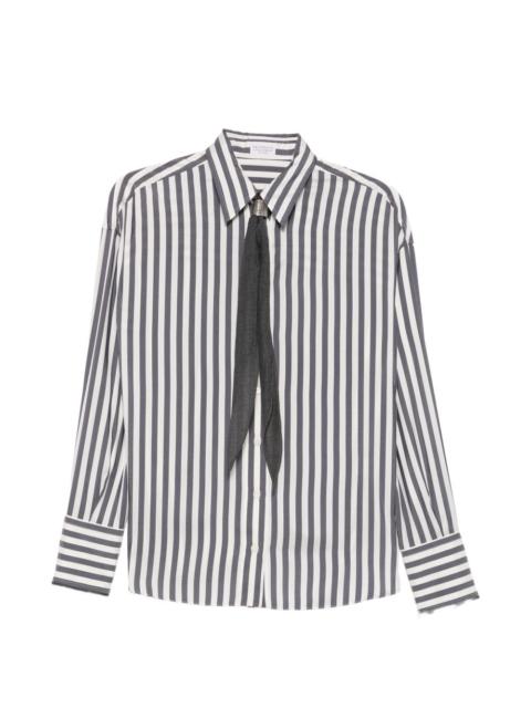 Brunello Cucinelli striped tie-detail shirt
