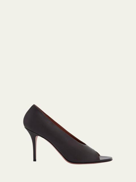 Amina Muaddi Julianne Peep-Toe Leather Pumps