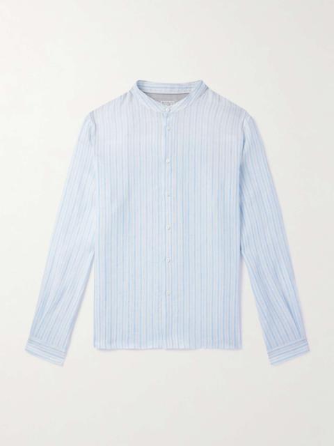 Brunello Cucinelli Grandad Collar Striped Linen Shirt