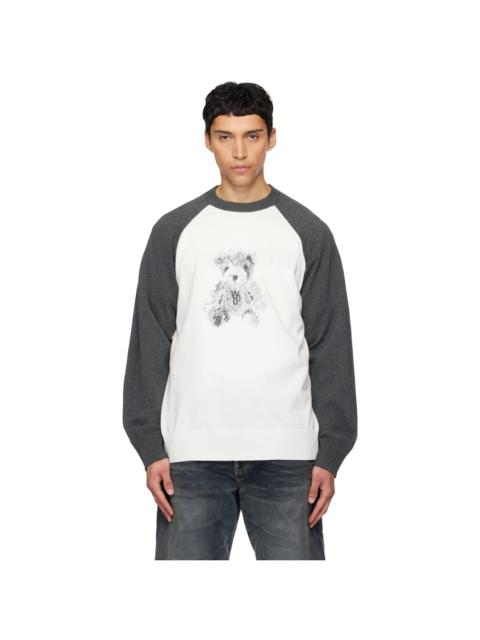 We11done White & Gray Teddy Raglan Sweater
