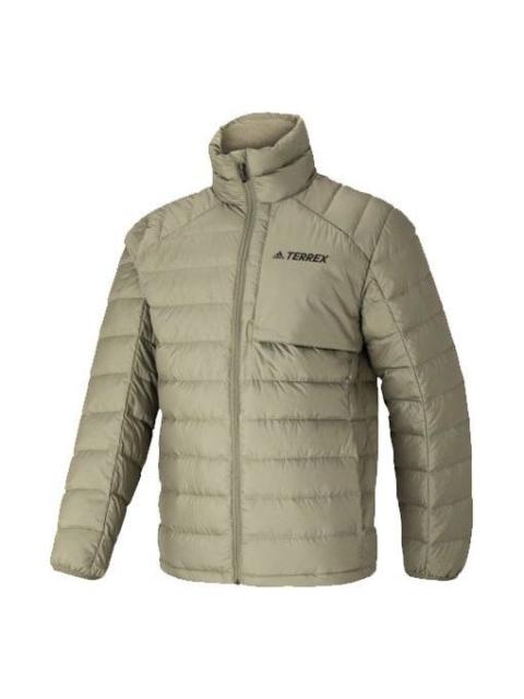 adidas Terrex Logo Printing Outdoor Stay Warm Stand Collar Down Jacket Green HE3687