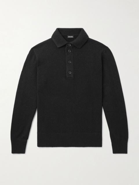 ZEGNA Slim-Fit Wool and Cashmere-Blend Polo Shirt Black