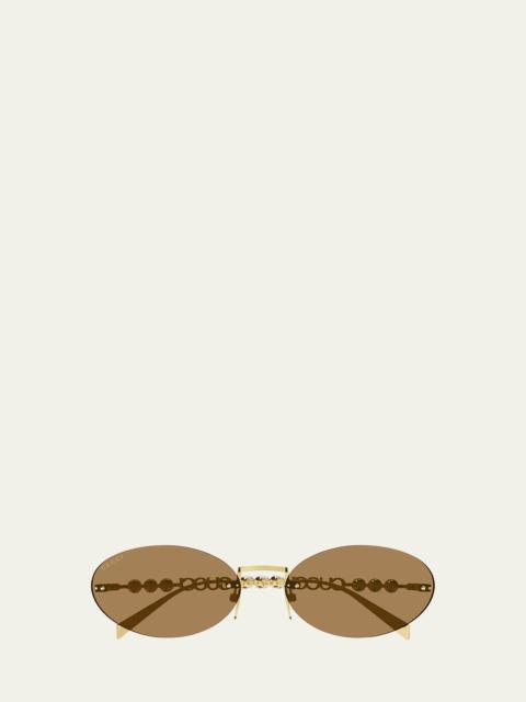 GUCCI Rimless Metal Oval Sunglasses with Faux Pearls