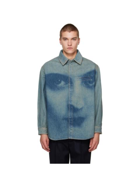 Jean Paul Gaultier Blue Face Print Oversized Denim Shirt