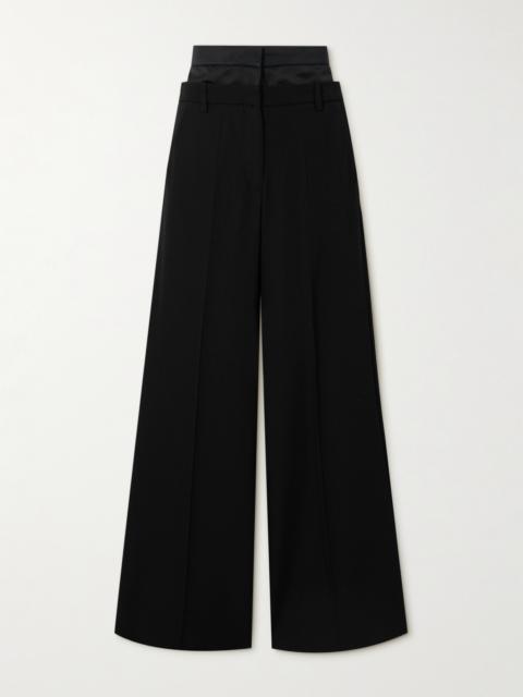 Erdem Satin-trimmed Grain De Poudre Wool Wide-leg Pants
