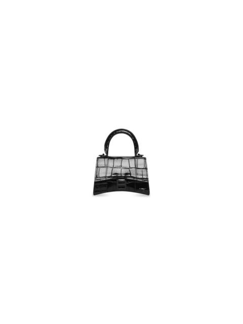 Women's Hourglass Mini Handbag With Chain Crocodile Embossed in Black