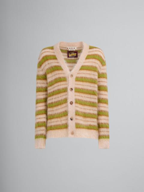 CAMEL STRIPED MOHAIR CARDIGAN