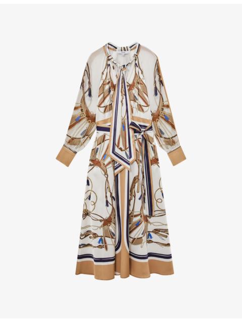 REISS Ellie Foulard-Print Tie-Neck Woven Midi Dress
