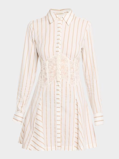 RAMY BROOK Wren Striped Lace-Inset Godet Mini Shirtdress