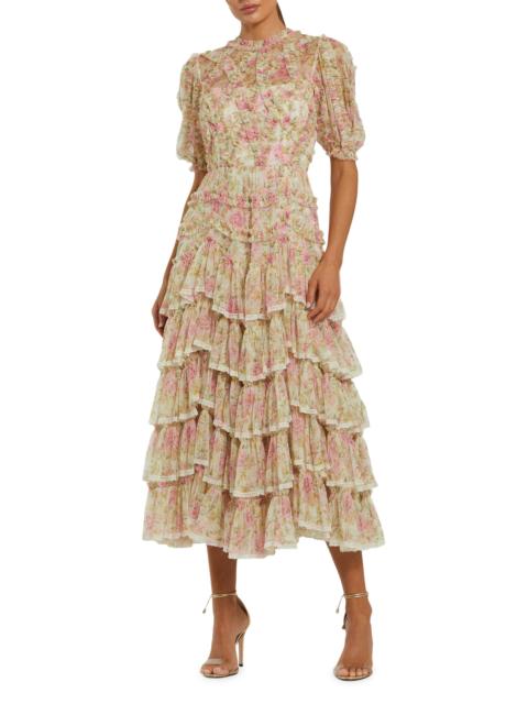 MAC DUGGAL Women's Floral Ruffle HIgh-Neck Cocktail Dress - Ivory Multi