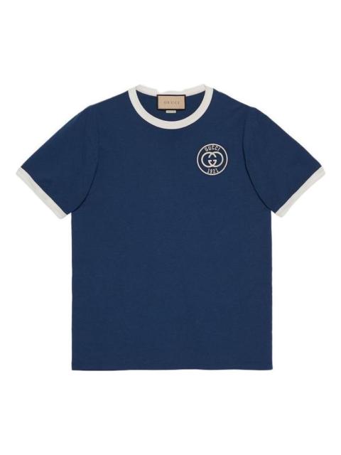 GUCCI Gucci Cotton Jersey T-Shirt With Gucci Embroidery 'Blue' 727694-XJFV8-4030