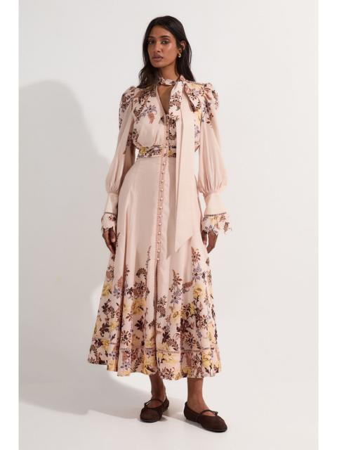 KAREN MILLEN Voile Floral Border Print Woven Maxi Dress With Ladder Lace Trim
