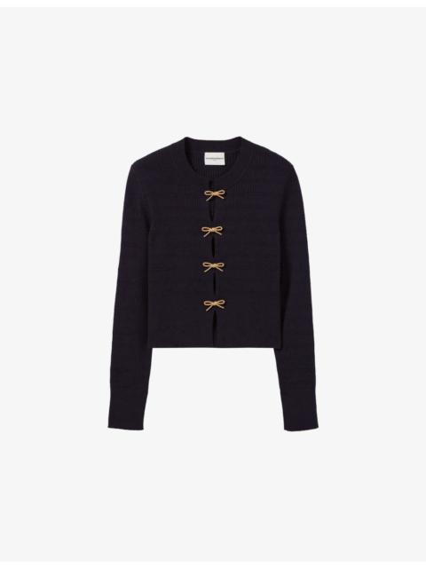 Claudie Pierlot Bow Long-Sleeve Fine-Knit Top