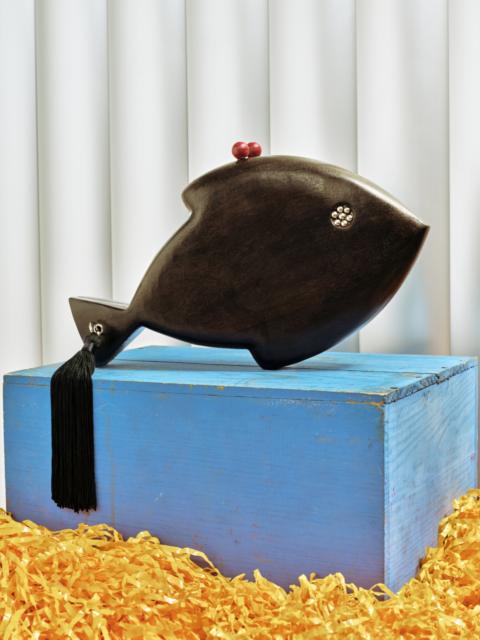 SIMONMILLER Carved Wooden Fish Clutch In Black/Red