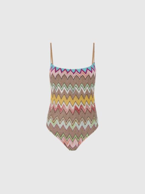 Missoni One-piece swimsuit in lamé viscose with macro zigzag pattern