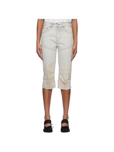 MM6 Maison Margiela Blue Panel Sprayed Capri Denim Shorts