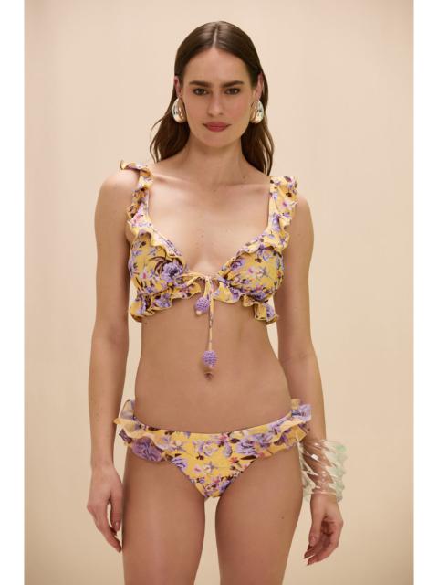 PatBO PEONY PRINT LYCRA FLOWER EMBELLISHED BIKINI BOTTOM