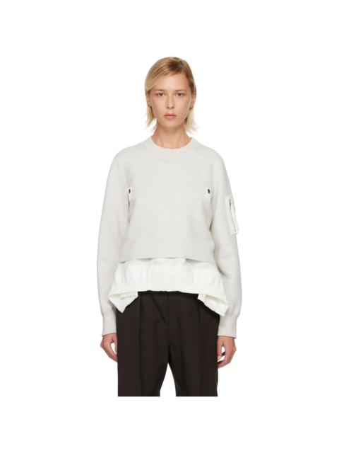 sacai Gray & White Sponge Sweat & Nylon Twill Sweatshirt