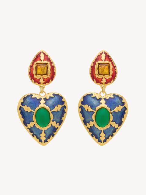 SAINT LAURENT HEART DROP EARRINGS IN ENAMEL