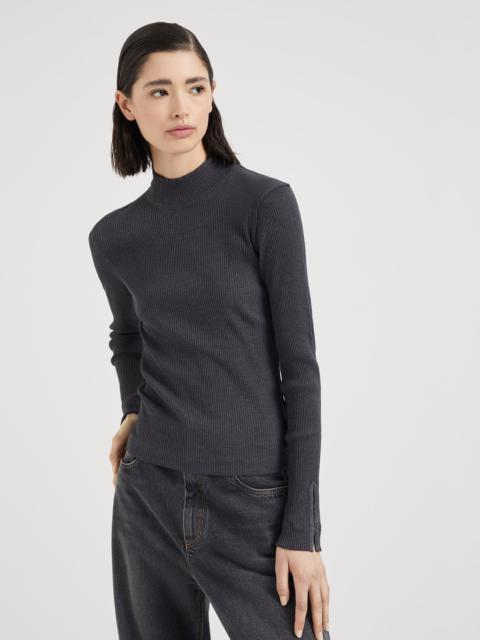 Cotton ribbed jersey top with precious cuff detail