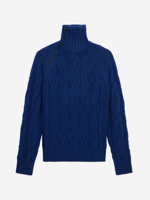 The Kooples BLUE CABLE WOOL SWEATER WITH ZIPPER