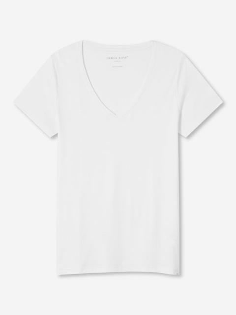 Derek Rose Women's V-Neck T-Shirt Lara Micro Modal Stretch White