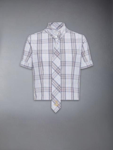 Thom Browne PLAID CHECK POPLIN TIE COLLAR BLOUSE