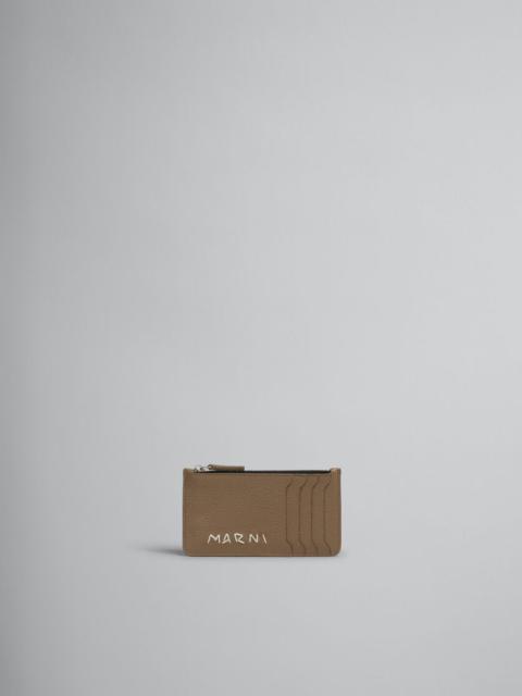 Marni BROWN LEATHER CARD CASE WITH MARNI MENDING