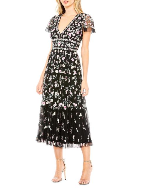 MAC DUGGAL Women's Floral Midi Dress - Black Multi
