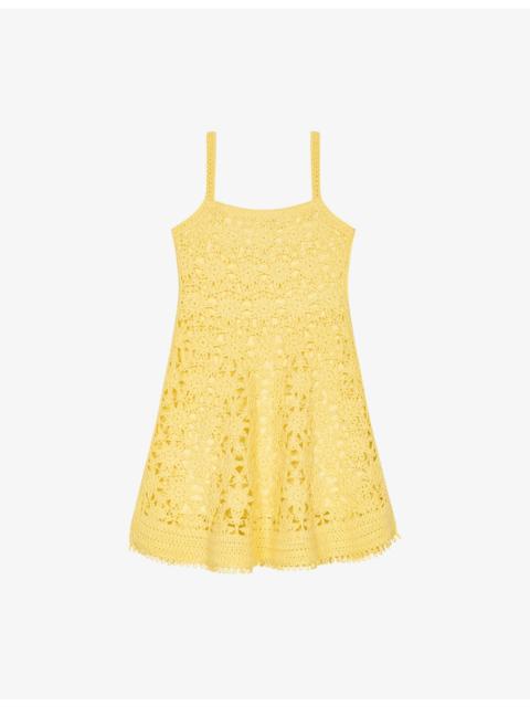 maje Sleeveless Sunburst-Pattern Cotton-Crochet Mini Dress