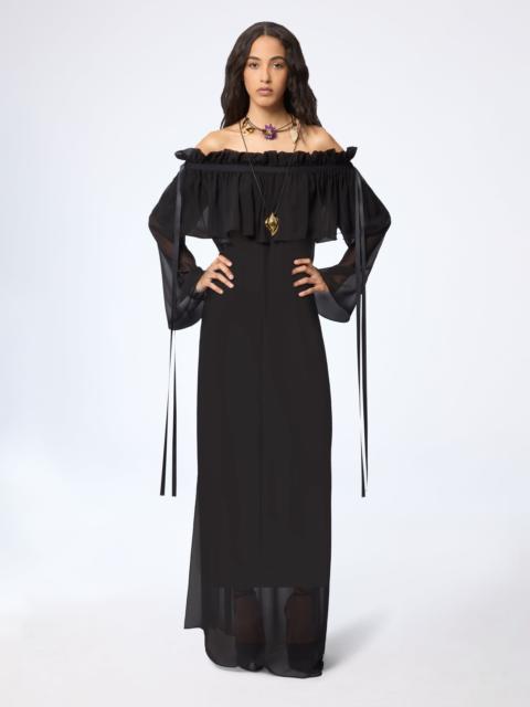 NINA RICCI Black Long Silk Dress With Bow Details
