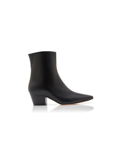 Manolo Blahnik Black Calf Leather Ankle Boots