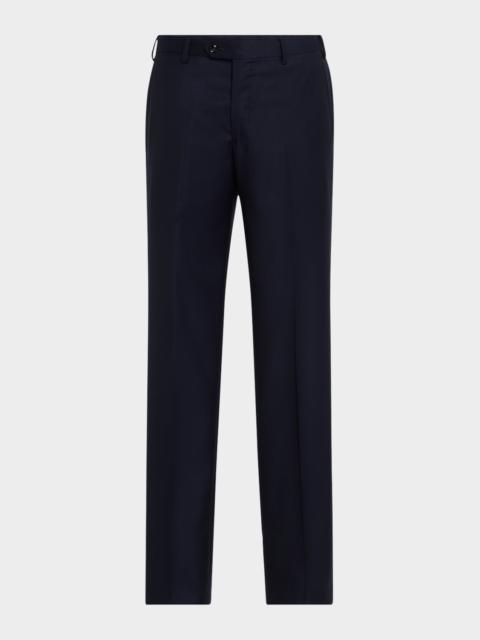 GIORGIO ARMANI Men's Solid Wool Flat-Front Trousers