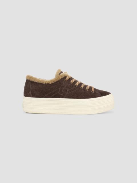 VERONICA BEARD Women's Truett Shearling-Lined Suede Low-top Sneaker - Espresso