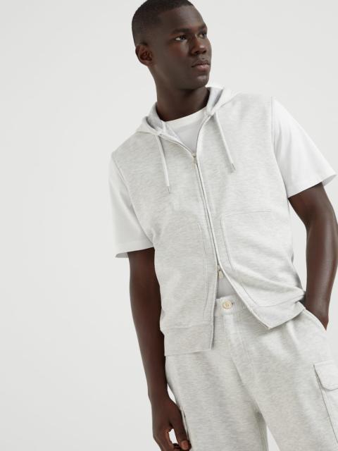 Brunello Cucinelli Cotton, cashmere and silk French terry double cloth vest with zipper and hood