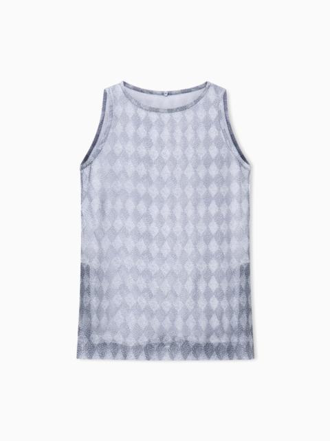 GIORGIO ARMANI TOP SLEEVELESS CHIFFON SILK WITH ARGYLE PRINT