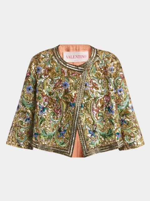 Valentino Floral Sequin Caplet Jacket
