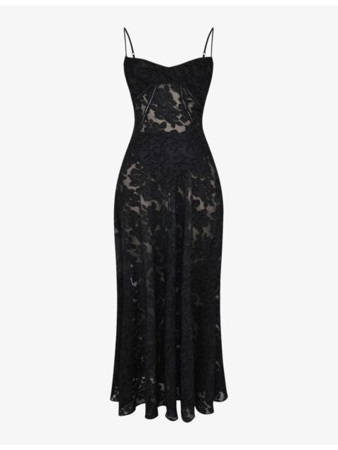 House of CB Seren corseted floral-jacquard woven maxi dress