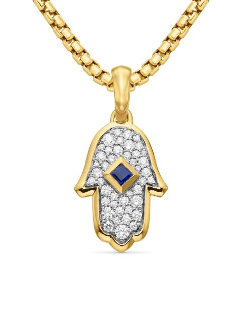 DAVID YURMAN Women's Hamsa Amulet in 18K Yellow Gold with Pavé Diamonds and Blue Sapphire, 26MM - Light Blue Sapp