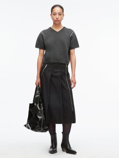 3.1 Phillip Lim Compact Wool Studded V-neck Top